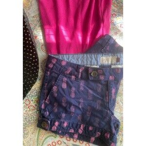 SO jeans juniors size 3 navy blue shorts w/ pink pineapple print casual fun